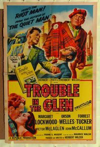 b660 TROUBLE IN THE GLEN one-sheet movie poster '54 Orson Welles & Margaret Lockwood in Scotland!