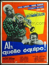 c317 AH QUELLE EQUIPE French 1p '58 great close image of jazz man playing soprano saxophone!