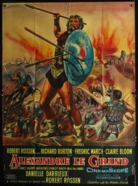 c319 ALEXANDER THE GREAT French one-panel poster '56 great artwork of Richard Burton throwing spear!