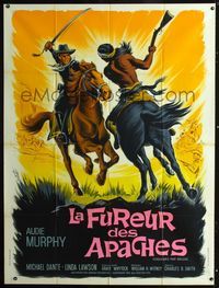 c325 APACHE RIFLES French one-panel poster '64 cool art of Audie Murphy on horseback by Grinsson!