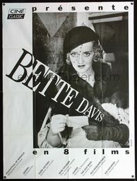 c345 BETTE DAVIS FILM FESTIVAL French one-panel movie poster '90s great close portrait in fur coat!