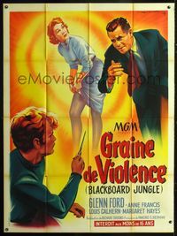 c352 BLACKBOARD JUNGLE French 1panel '55 art of Vic Morrow threatening Glenn Ford by Roger Soubie!