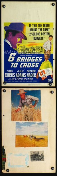c018 6 BRIDGES TO CROSS window card poster '55 Tony Curtis in the great $2,500,000 Boston robbery!