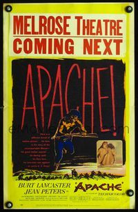 c031 APACHE window card movie poster '54 Native American Burt Lancaster & Jean Peters!
