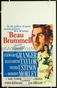 c043 BEAU BRUMMELL window card movie poster '54 art of Elizabeth Taylor & Stewart Granger!