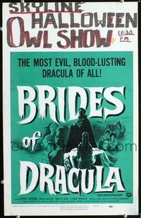 c053 BRIDES OF DRACULA window card poster '60 Terence Fisher, Hammer, Peter Cushing as Van Helsing!