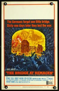 c054 BRIDGE AT REMAGEN window card movie poster '69 George Segal, Robert Vaughn, cool WWII art!
