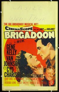 c056 BRIGADOON window card poster '54 great close up romantic art of Gene Kelly & Cyd Charisse!