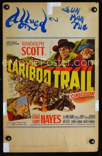 c061 CARIBOO TRAIL window card movie poster '50 Randolph Scott & Gabby Hayes vs Native Americans!