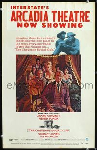 c068 CHEYENNE SOCIAL CLUB window card poster '70 art of Jimmy Stewart & Henry Fonda with sexy babes!