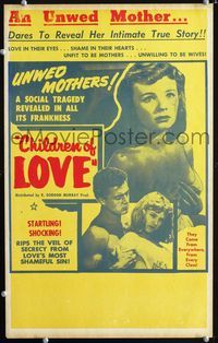 c070 CHILDREN OF LOVE window card movie poster '53 unwed mother Etchika Choureau is unfit!