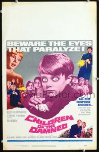 c071 CHILDREN OF THE DAMNED window card movie poster '64 beware the eyes that paralyze!