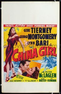 c072 CHINA GIRL window card '42 sexiest art of Gene Tierney, George Montgomery, Lynn Bari, Ben Hecht