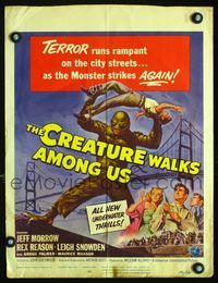 c080 CREATURE WALKS AMONG US window card poster '56 Reynold Brown monster artwork, great sequel!