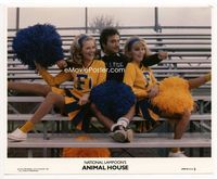 d019 ANIMAL HOUSE 8x10 mini LC '78 wacky image of John Belushi with cheerleaders Mandy & Babs!