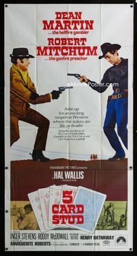 1a208 5 CARD STUD three-sheet movie poster '68 cowboys Dean Martin & Robert Mitchum play poker!