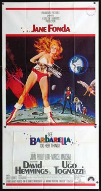 1a221 BARBARELLA three-sheet '68 sexiest sci-fi art of Jane Fonda by Robert McGinnis, Roger Vadim