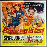 1a018 FIREMAN, SAVE MY CHILD six-sheet movie poster '54 cool art of Spike Jones & Buddy Hackett!