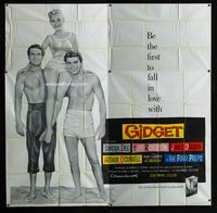 1a022 GIDGET six-sheet movie poster '59 Sandra Dee sits on James Darren & Cliff Robertson!