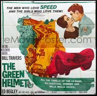 1a026 GREEN HELMET six-sheet movie poster '61 Bill Travers, great Le Mans sports car racing artwork!