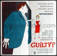 1a027 GUILTY? six-sheet movie poster '57 cool artwork image of John Justin & Barbara Laage!