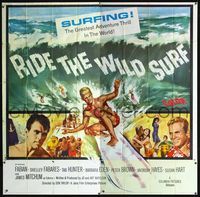1a049 RIDE THE WILD SURF six-sheet movie poster '64 Fabian, most classic surfing artwork image!