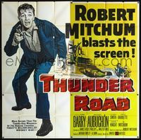 1a058 THUNDER ROAD six-sheet movie poster '58 great artwork of moonshiner Robert Mitchum!