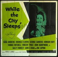 1a062 WHILE THE CITY SLEEPS six-sheet '56 great image of Lipstick Killer's victim, Fritz Lang noir!