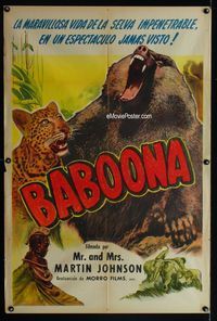 1a408 BABOONA Argentinean movie poster '35 Osa & Martin Johnson in Africa, cool baboon image!