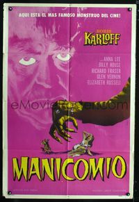 1a411 BEDLAM Argentinean movie poster R60s madman Boris Karloff, Val Lewton, cool Oscar horror art!