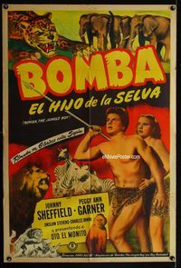 1a414 BOMBA THE JUNGLE BOY Argentinean movie poster '49 Johnny Sheffield, Peggy Ann Garner & Oto!