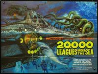 1a066 20,000 LEAGUES UNDER THE SEA British quad poster R76 Jules Verne underwater classic, best art!