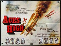 1a071 ACES HIGH British quad poster '76 Malcolm McDowell, really cool WWI airplane dogfight art!