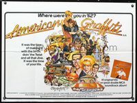 1a072 AMERICAN GRAFFITI British quad '73 George Lucas teen classic, it was the time of your life!