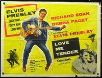 1a143 LOVE ME TENDER British quad poster '56 classic Tom Chantrell art of Elvis Presley with guitar!