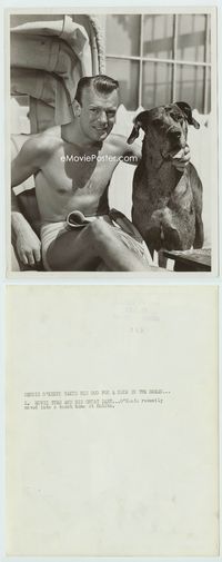 1b064 DENNIS OKEEFE candid 8x10 '40s great portrait in bathing suit with his Great Dane by Graybill!