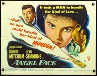 1c294 ANGEL FACE style A half-sheet '53 Robert Mitchum, Jean Simmons, Otto Preminger, Howard Hughes