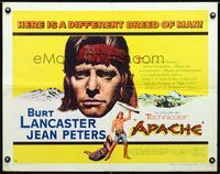 1c296 APACHE style A half-sheet '54 Robert Aldrich, Native American Burt Lancaster & Jean Peters!