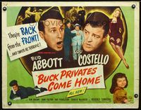 1c324 BUCK PRIVATES COME HOME half-sheet '47 Bud Abbott & Lou Costello are back from the front!