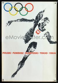1e426 POLISH OLYMPIC FUND Polish fund raiser poster '62 W. Gorka sports art + 5 Olympic rings!