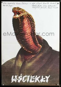 1e437 WSCIEKLY Polish 19x27 '80 Roman Zaluski, wild art of cobra-headed man by Andrzej Pagowski!