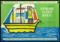 1e488 JOURNEY BEYOND THREE SEAS Polish 23x33 poster '57 great art of man on ship by Hanna Bodnar!