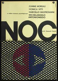 1e494 LA NOTTE Polish 23x33 poster '61 Michelangelo Antonioni, cool Andrzej Onegin-Dabrowski art!