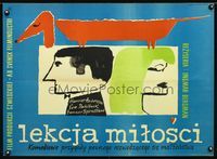 1e496 LESSON IN LOVE Polish 23x33 poster '60 Ingmar Bergman, great Izabela Kulczynska Dachshund art!