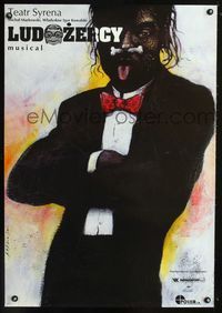 1e534 LUDOZERCY Polish stage play poster '90s wild Andrzej Pagowski art of man with bone in nose!