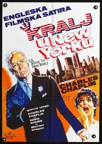 1e099 KING IN NEW YORK Yugoslavian movie poster '70s cool different art of Charlie Chaplin & NYC!