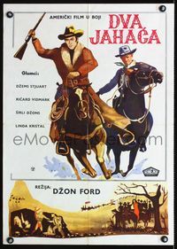 1e133 TWO RODE TOGETHER Yugoslavian '60 James Stewart & Richard Widmark on horseback, John Ford