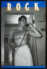 1f063 ROCK HUDSON commercial poster '90s great barechested close up on phone wearing only a towel!