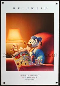 1f028 FIFTIETH BIRTHDAY DONALD DUCK special poster '84 art reading comic by Gottfried Helnwein!