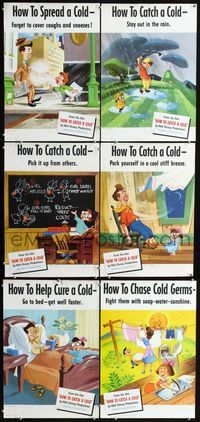 1f001 HOW TO CATCH A COLD set of 6 special posters '51 Walt Disney health class cartoon!